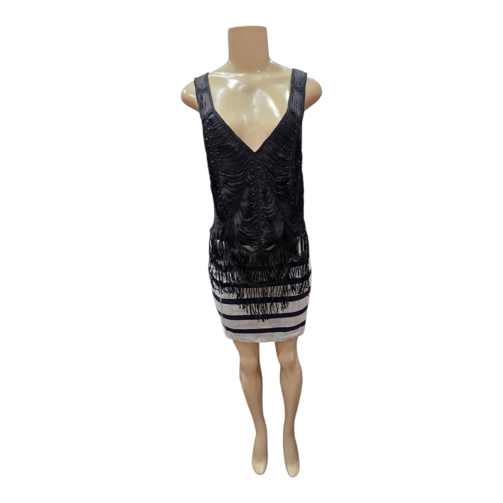 Zara Black Crochet Fringe Beaded Fringe Size L